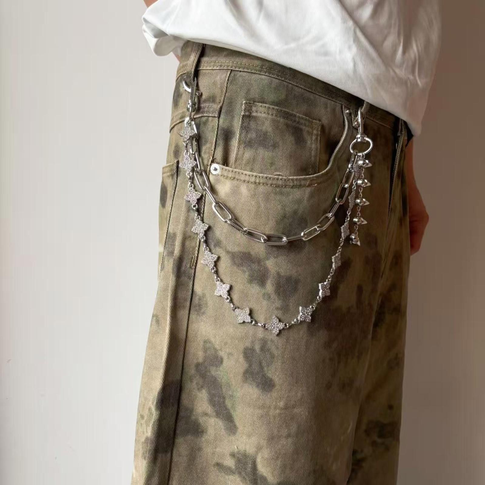 Jewelry Silver Chain Punk Spike Wallet Chain, Double Layer Size ONE SIZE - 1 Thumbnail