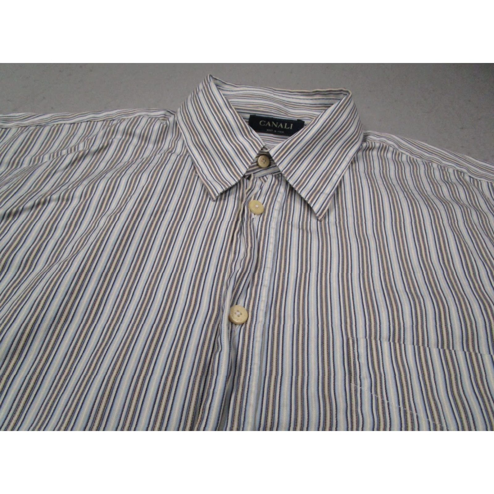 Canali CANALI Dress Shirt Men XL Blue Striped Button Up Textured 100% Cotton Made in Italy Size 46R - 2 Thumbnail