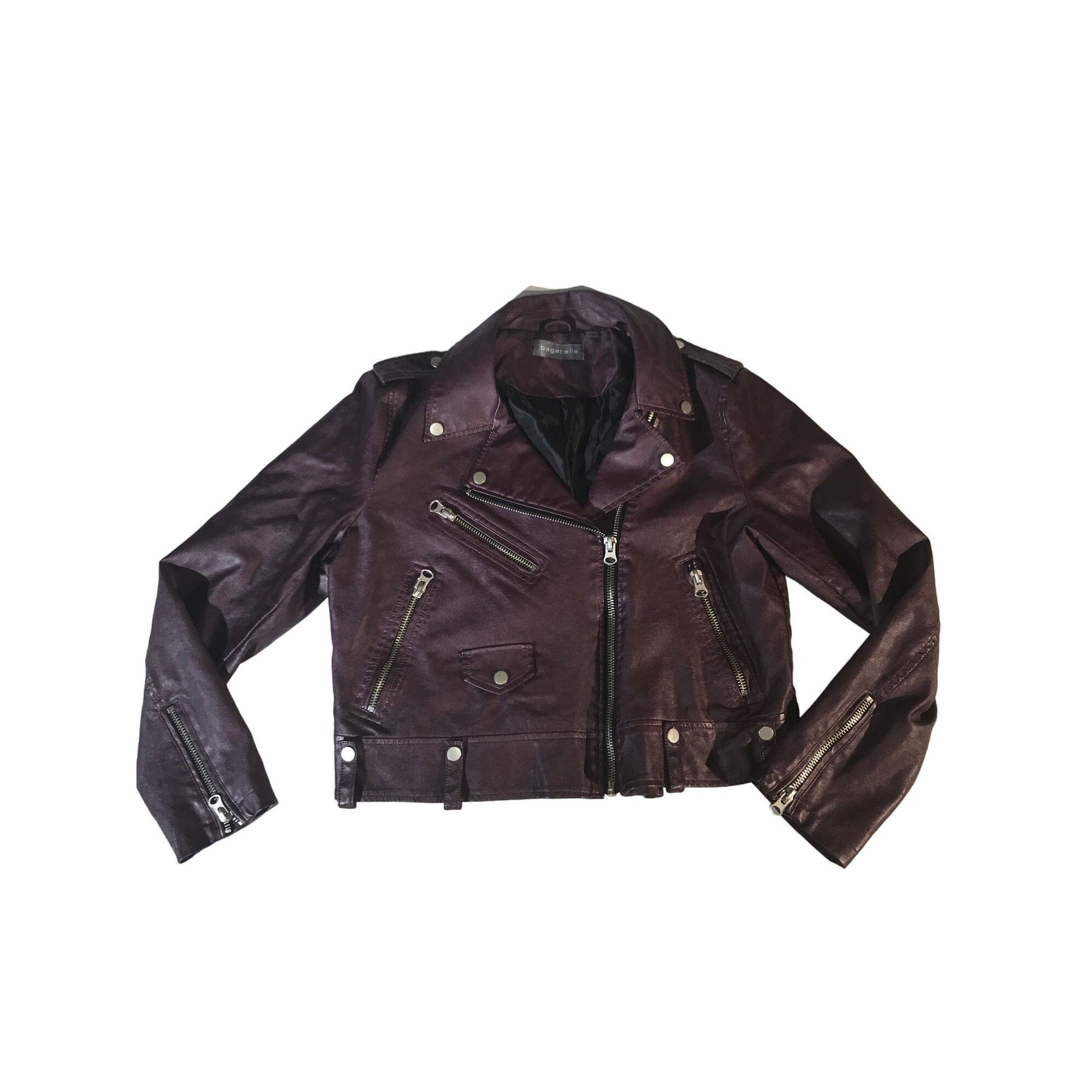 Designer Bagatelle Womens Purple Plum Vegan Leather Motorcycle Jacket Size L / US 10 / IT 46 - 1 Thumbnail