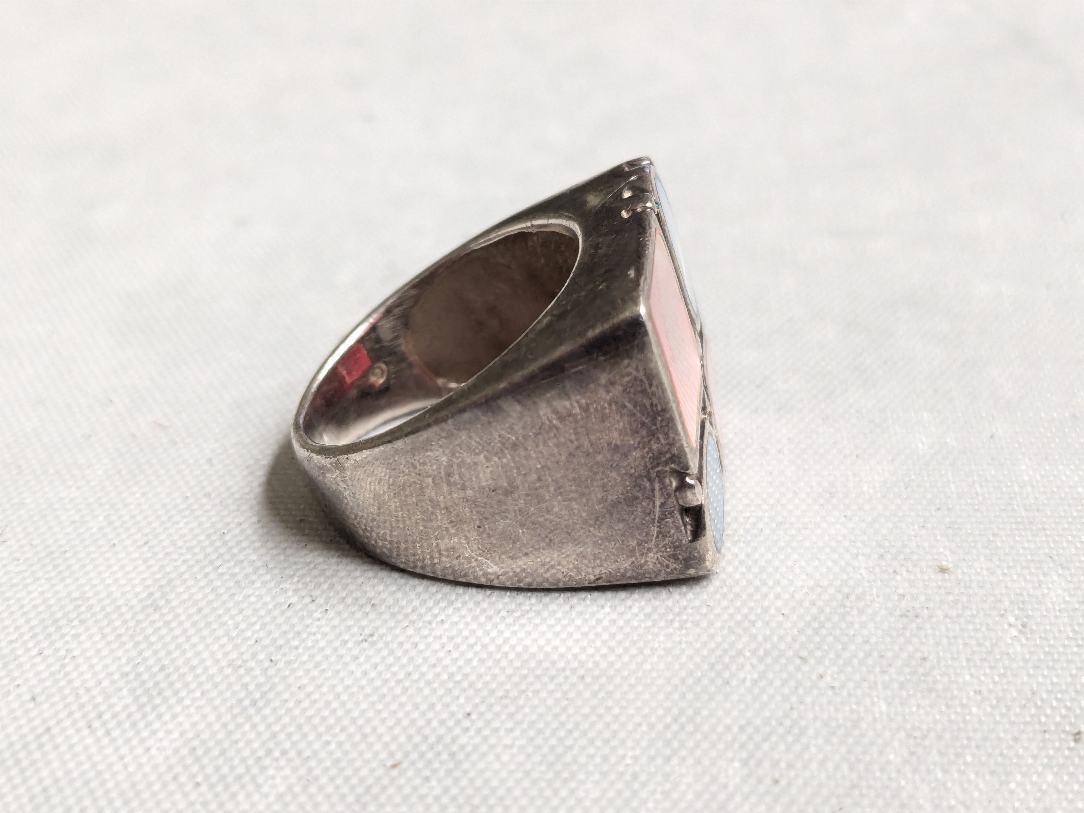 Jewelry Vintage Sterling Silver Ring MOP 7.75 Pink Blue Y2K Abstract Size ONE SIZE - 5 Thumbnail