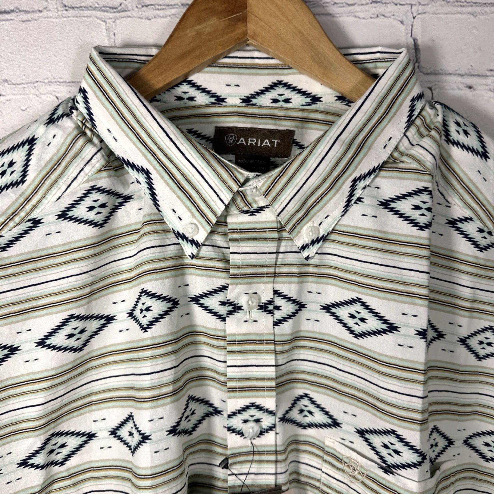 Ariat Ariat Shirt Mens XXL Tall Classic Fit Christopher Aztec Print Short Sleeve Geometric Multicolor Collared Button-Up Pockets Western 90s? Size US XXL / EU 58 / 5 - 2 Thumbnail