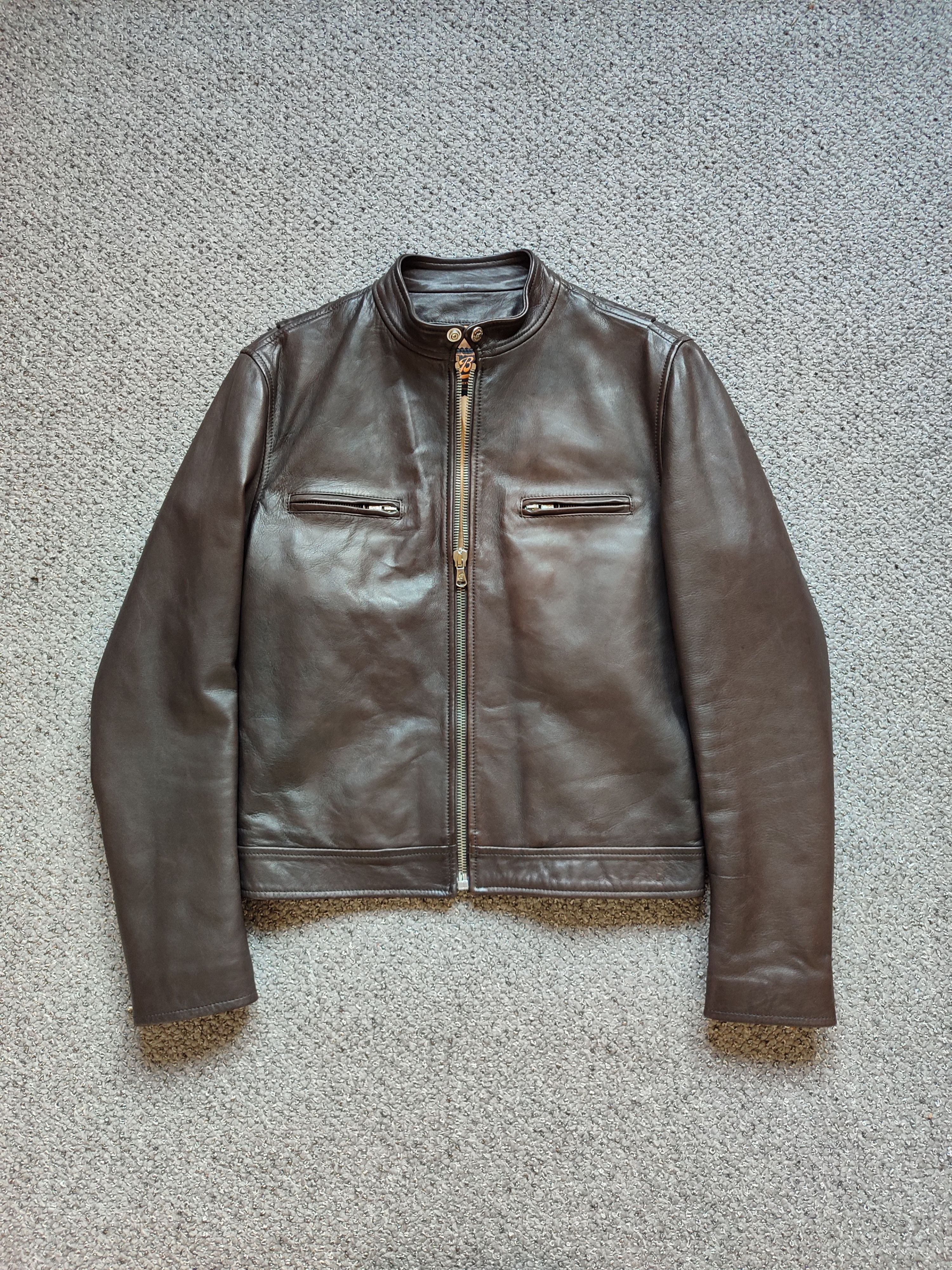 image of Barbed Luxury Leather Jacket Vintage Made In Italy in Brown, Men's (Size Small)