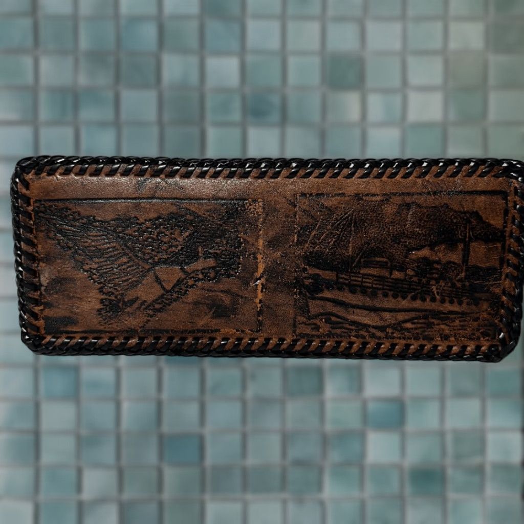 Vintage VINTAGE Leather Tooled Wallet / Bill Fold Unisex Wallet Brown Boat Design 8.5”x3.5” Mens Womens Boys Girls Size ONE SIZE - 1 Thumbnail