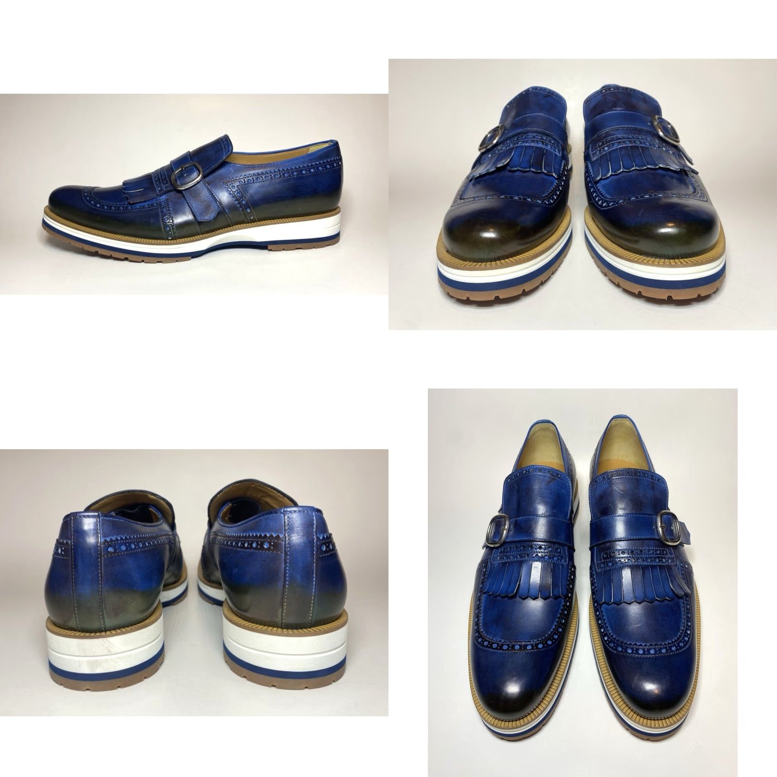 Vintage Francesco Benigno Canto de' Ricci Firenze Italy Monk Strap Loafers Mens Dress Leather Blue Sz 10 UK 10 US 11 New without box Size US 10 / EU 43 - 11 Thumbnail