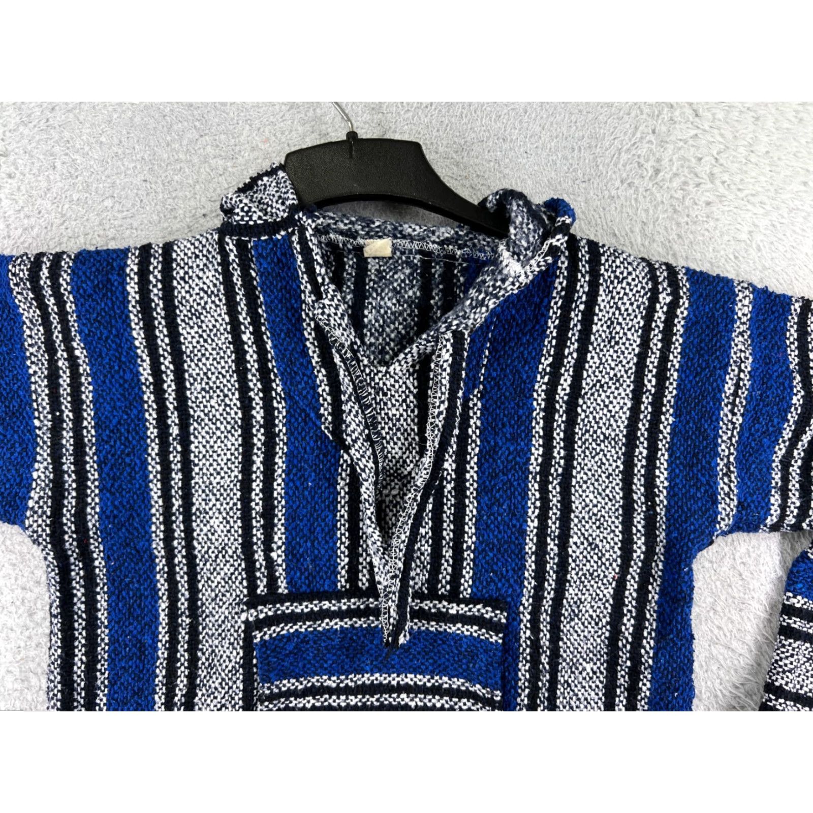 Vintage Baja Hoodie Mens Small Blue Gray Acrylic Blend Drug Rug Mexico Neuvo Poncho Hoodie Shirt Blues 90s Theme Mens Size US S / EU 44-46 / 1 - 6 Thumbnail