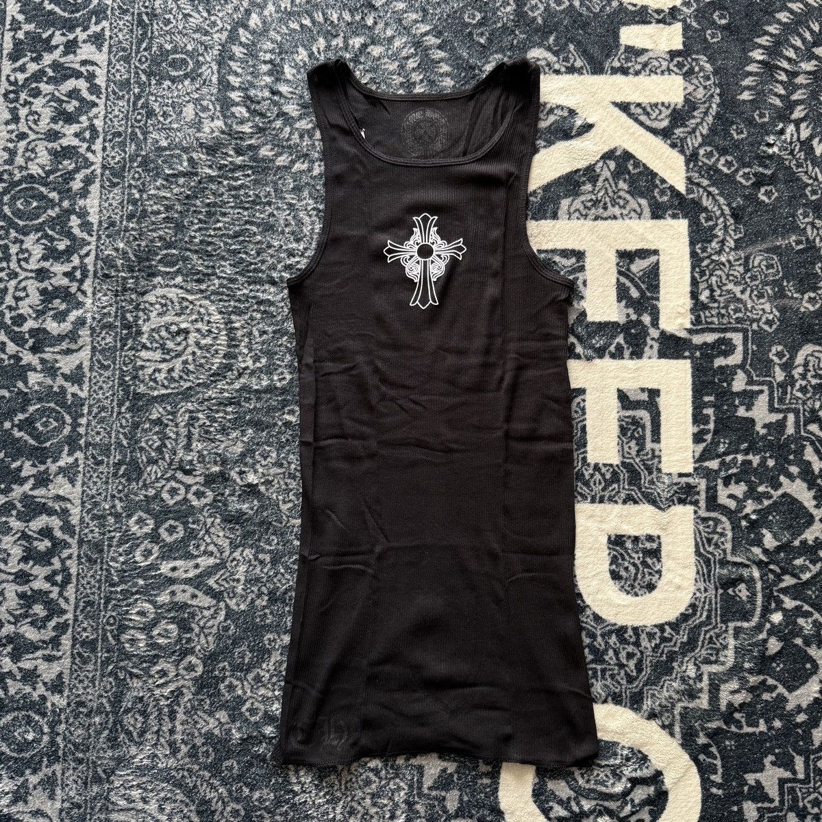 Chrome Hearts Hairy Cross Logo Tank Top Black White
