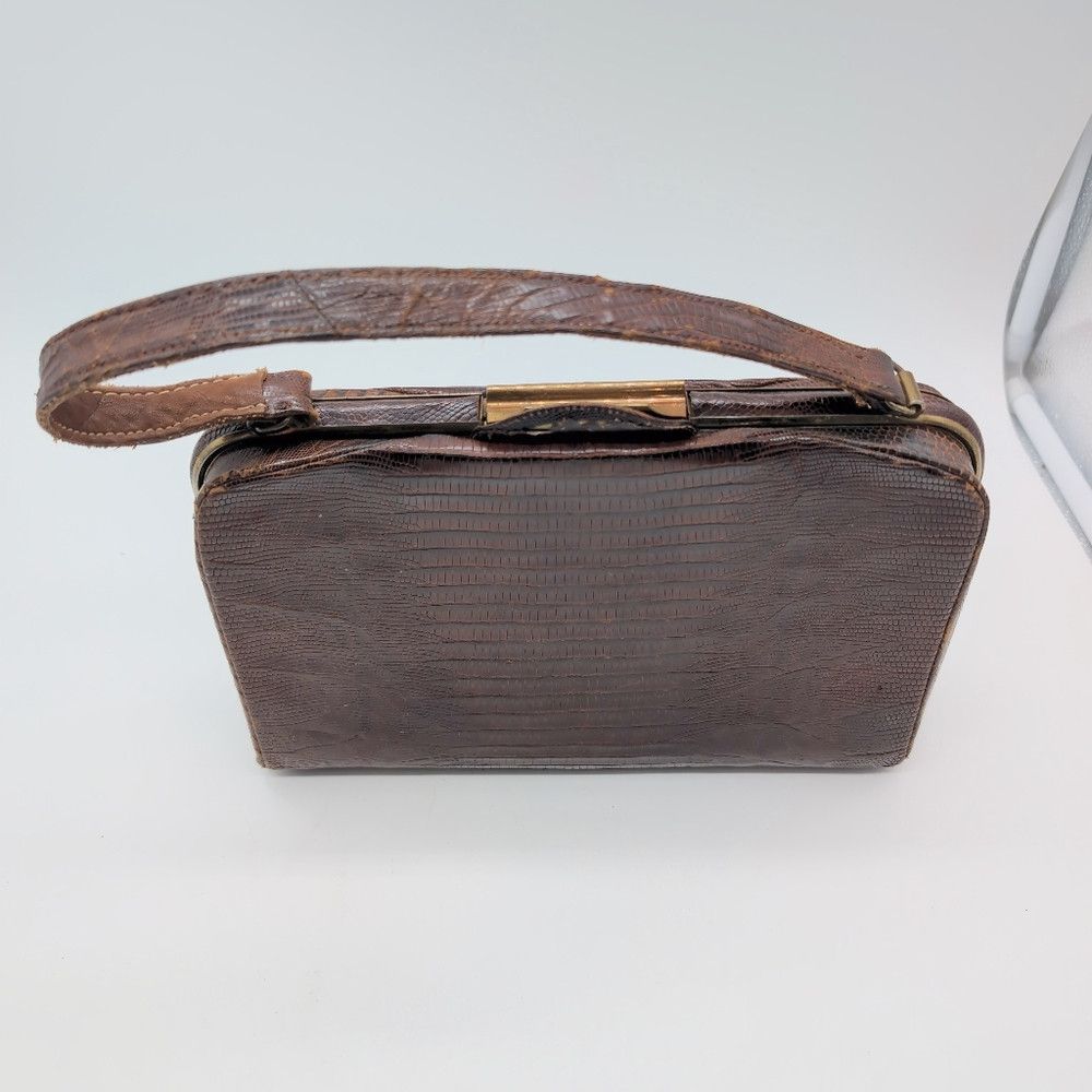 Vintage Deitsch Brown Lizard Reptile Leather Handbag 1950s Vintage Size ONE SIZE - 2 Thumbnail