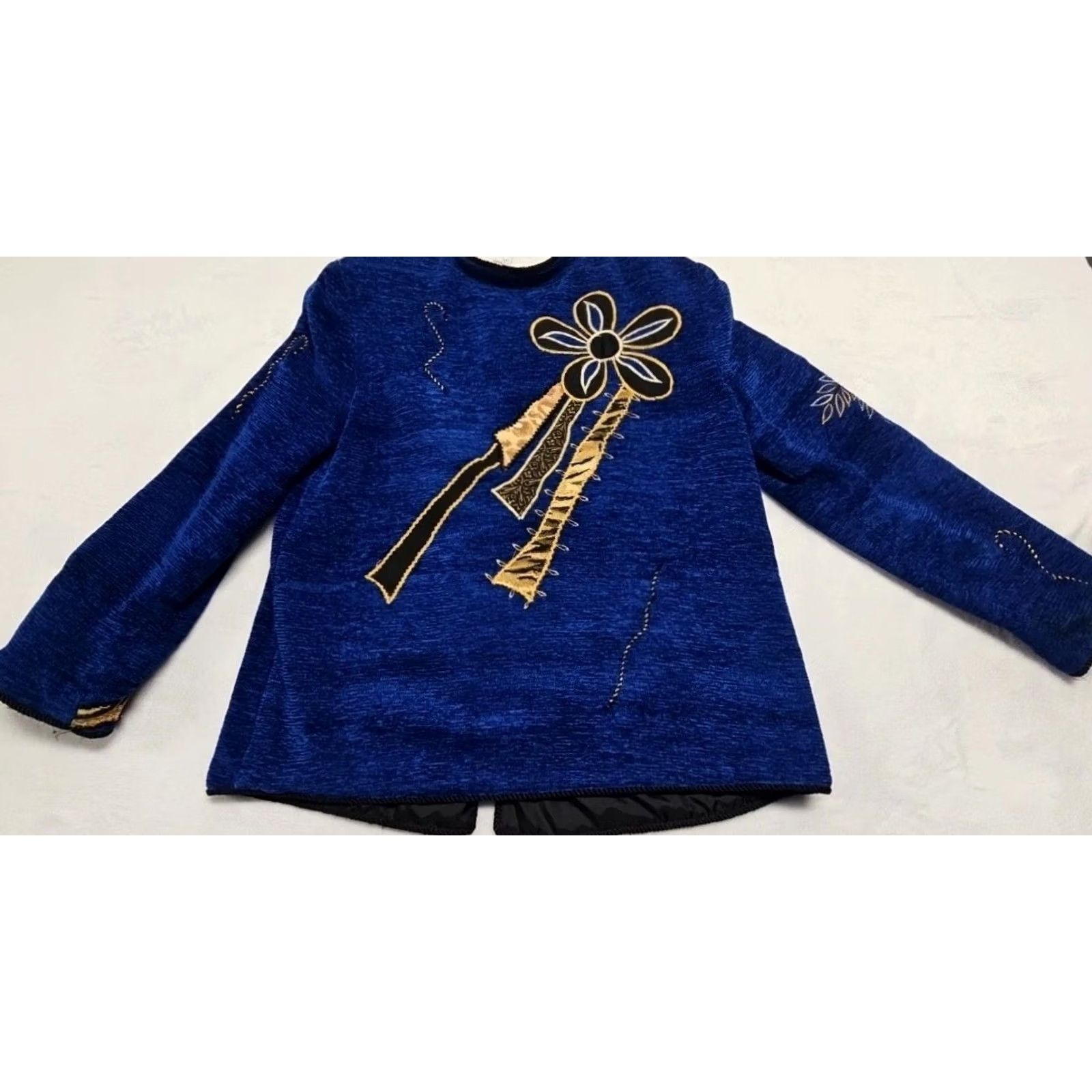 Vintage VINTAGE 90s Alex Kim Allure Art To Wear Jacket Blue Gold Embroidered Womens S Size S / US 4 / IT 40 - 7 Thumbnail