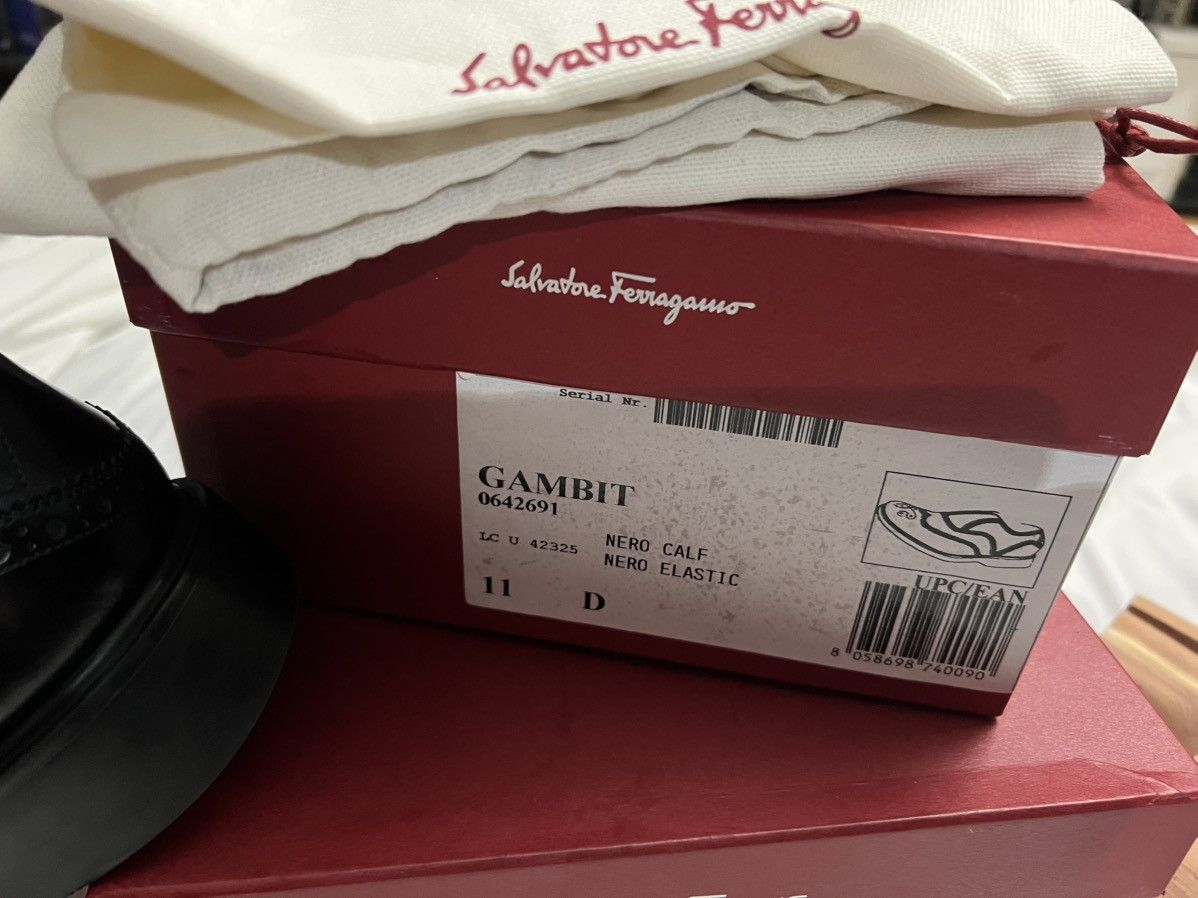 Salvatore Ferragamo Gambit Black Calf Slip-on Brogue Size US 11 / EU 44 - 11 Thumbnail