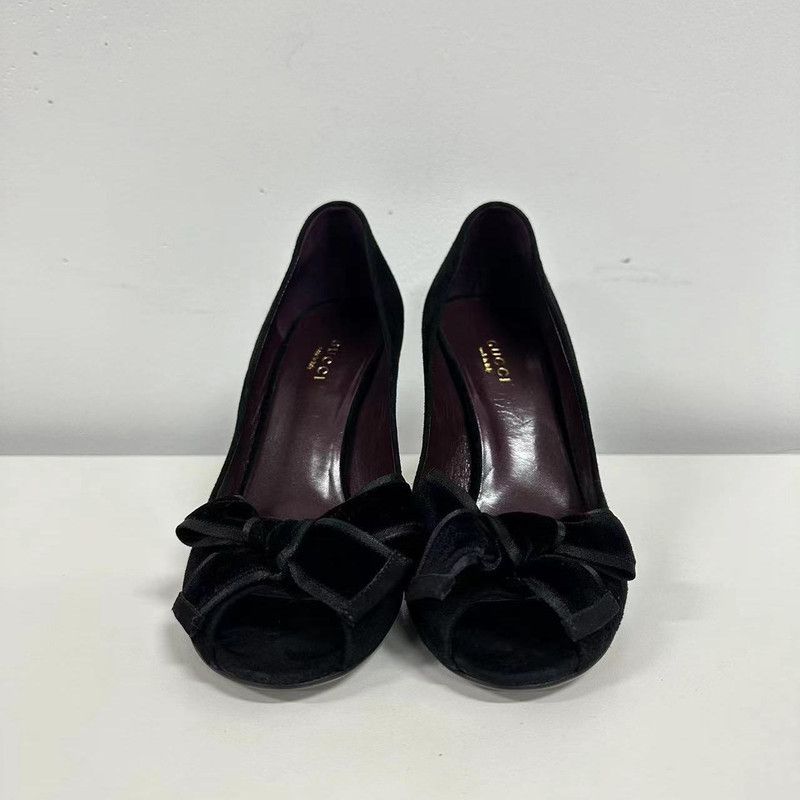 Gucci Black Suede Open-Toe High Heels 0079