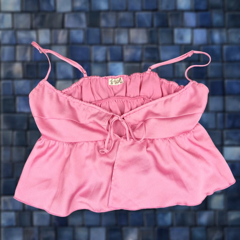 Free People Free People Pajama Set Womens XS Pink Satin Cami Ruffle Sleep Size 26" / US 2 / IT 38 - 1 Thumbnail