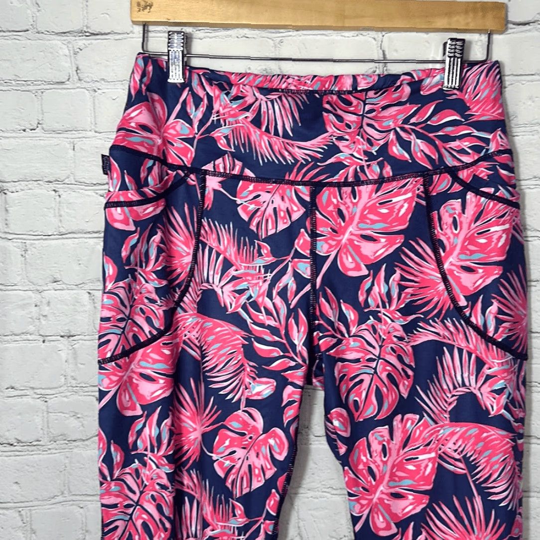 Paradise Simply Southern Leggings Women L Paradise Blue Pink Multicolor Capri New Size 36" / US 14 / IT 50 - 2 Thumbnail