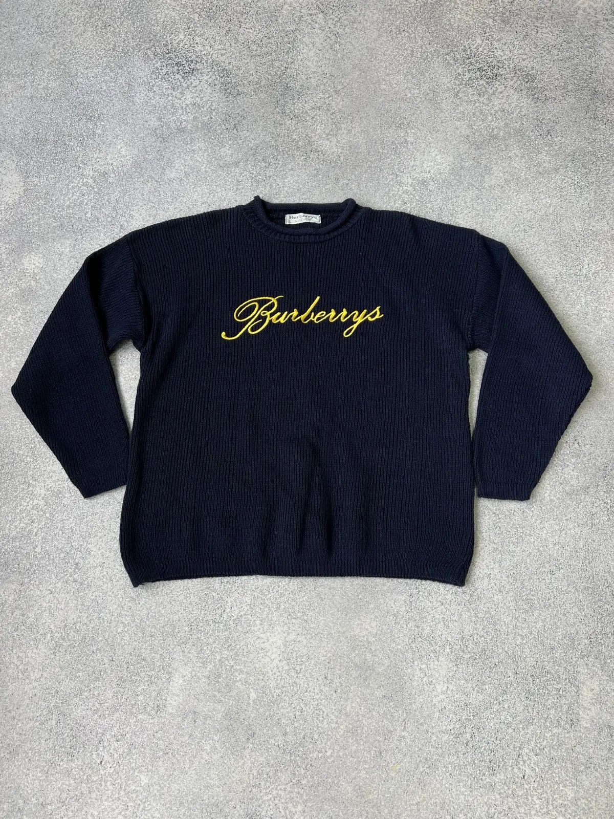 Burberry × Vintage Vintage Burberry Big Logo heavy knit sweater Size US L / EU 52-54 / 3 - 1 Thumbnail