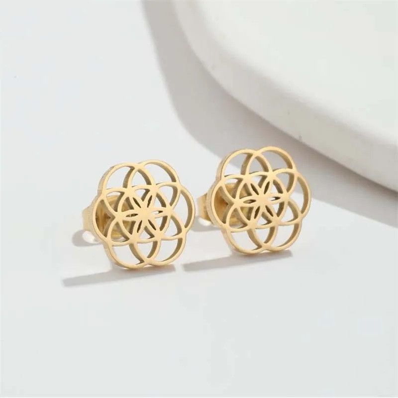 Jewelry Geometric Flower Mini Stud Earrings Charm Earring Gift Size ONE SIZE - 1 Preview