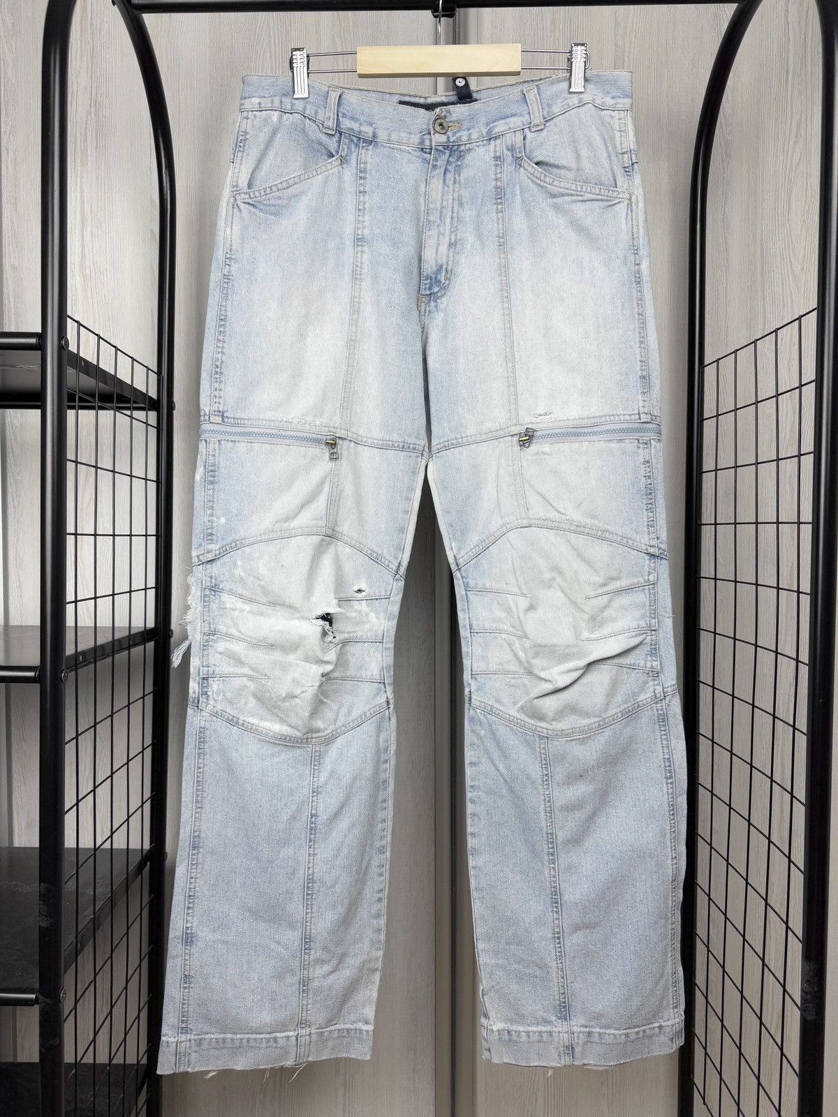 Vintage FISHBONE Vintage y2k blue baggy double knee distressed pants Size US 34 / EU 50 - 1 Thumbnail