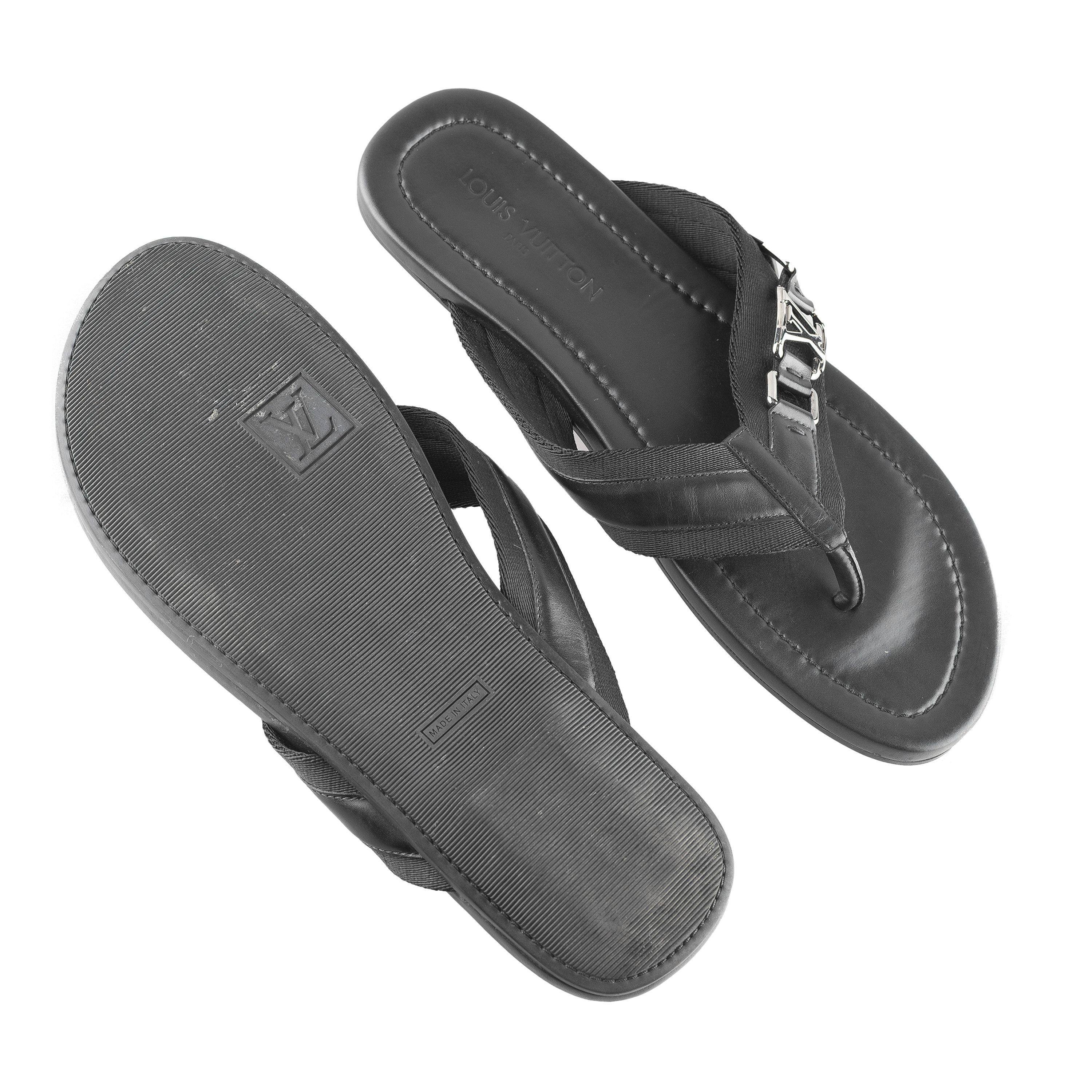 Louis Vuitton Louis Vuitton Black Thong Leather Logo Sandals Size US 11 / EU 44 - 5 Thumbnail