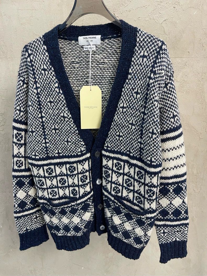 Thom Browne Thom browne Dark blue white retro jacquard four-striped woo Size US L / EU 52-54 / 3 - 3 Thumbnail