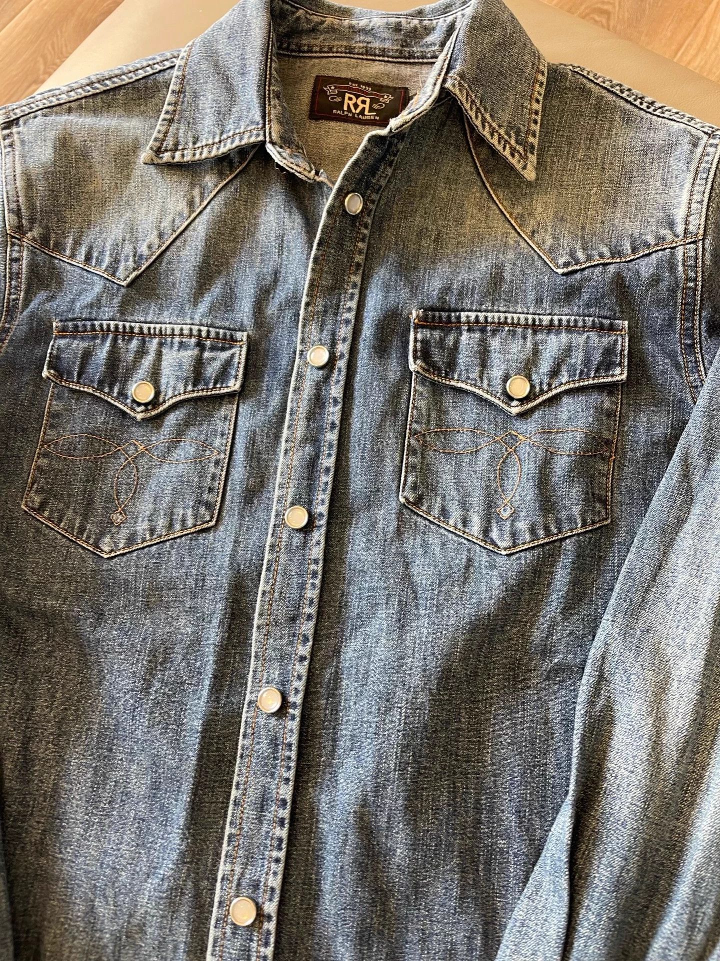 RRL Ralph Lauren RRL Bull Head Heavyweight Denim Shirt S Size Natural Wash Size US S / EU 44-46 / 1 - 2 Thumbnail