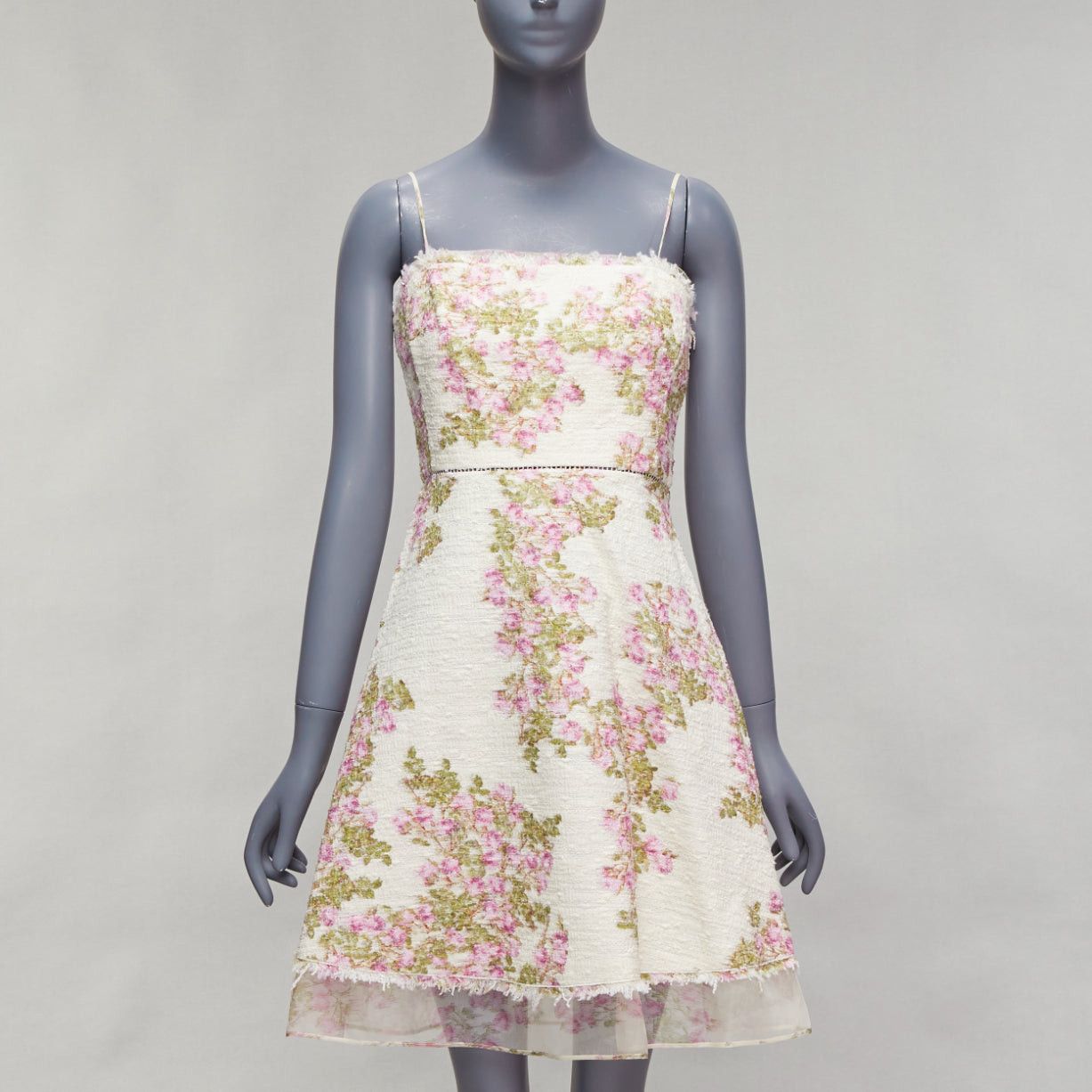 Giambattista Valli GIAMBATTISTA VALLI cream purple floral cotton tweed sheer hem dress IT42 M Size M / US 6-8 / IT 42-44 - 1 Thumbnail