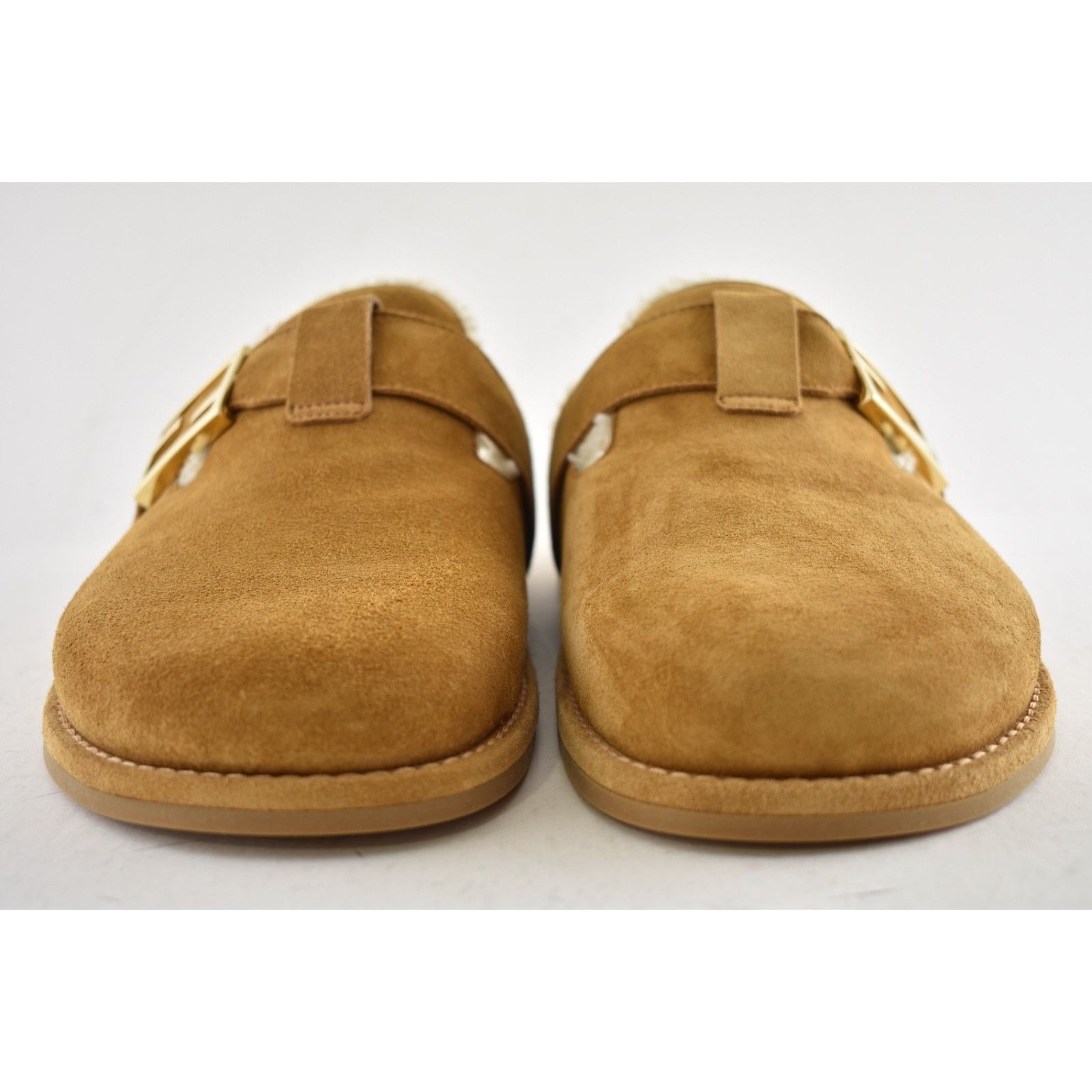 Fendi Fendi Feel Mules Caramel Brown Suede Shearling FF Gold Logo Size US 12 / IT 42 - 8 Thumbnail