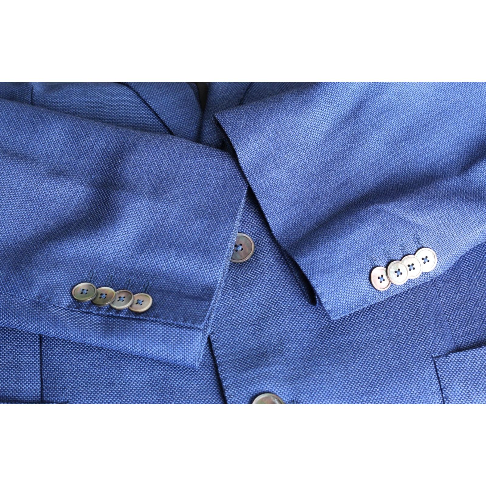 Hugo Boss HUGO BOSS Janson3 Blazer Jacket Men 54 Silk Wool Blue Button Formal Casual MJ6265 Size 54R - 6 Thumbnail