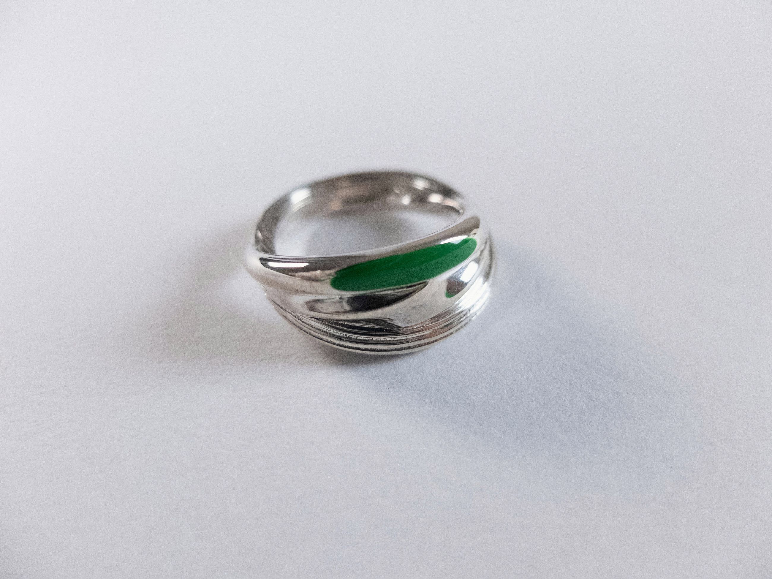 Bottega Veneta BOTTEGA VENETA Trio green enameled silver ring 6 13 q Size ONE SIZE - 2 Thumbnail