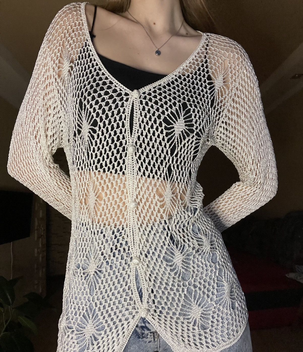 Vintage handmade cardigan with beads Size M / US 6-8 / IT 42-44 - 2 Thumbnail