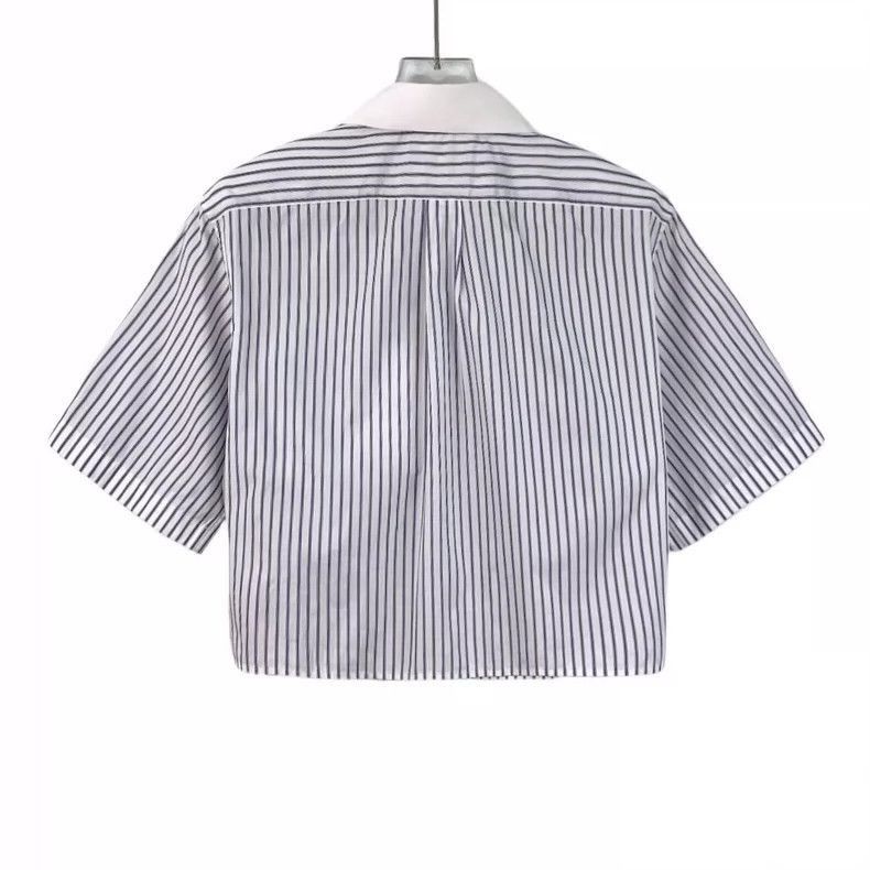 Celine Blue Striped Cotton Short Sleeve Shirt Size XXS / US 00 / IT 34 - 2 Thumbnail