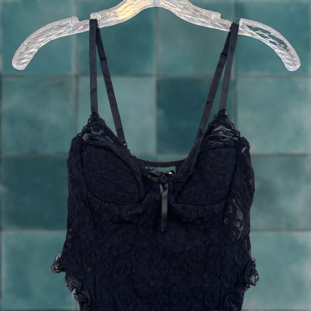 Vintage VINTAGE 90s Y2K Black Lace Bodysuit Slim S Small XS Goth Fairy Victorian Edwardian Slip Look Womens Boys Girls? Size S / US 4 / IT 40 - 1 Thumbnail