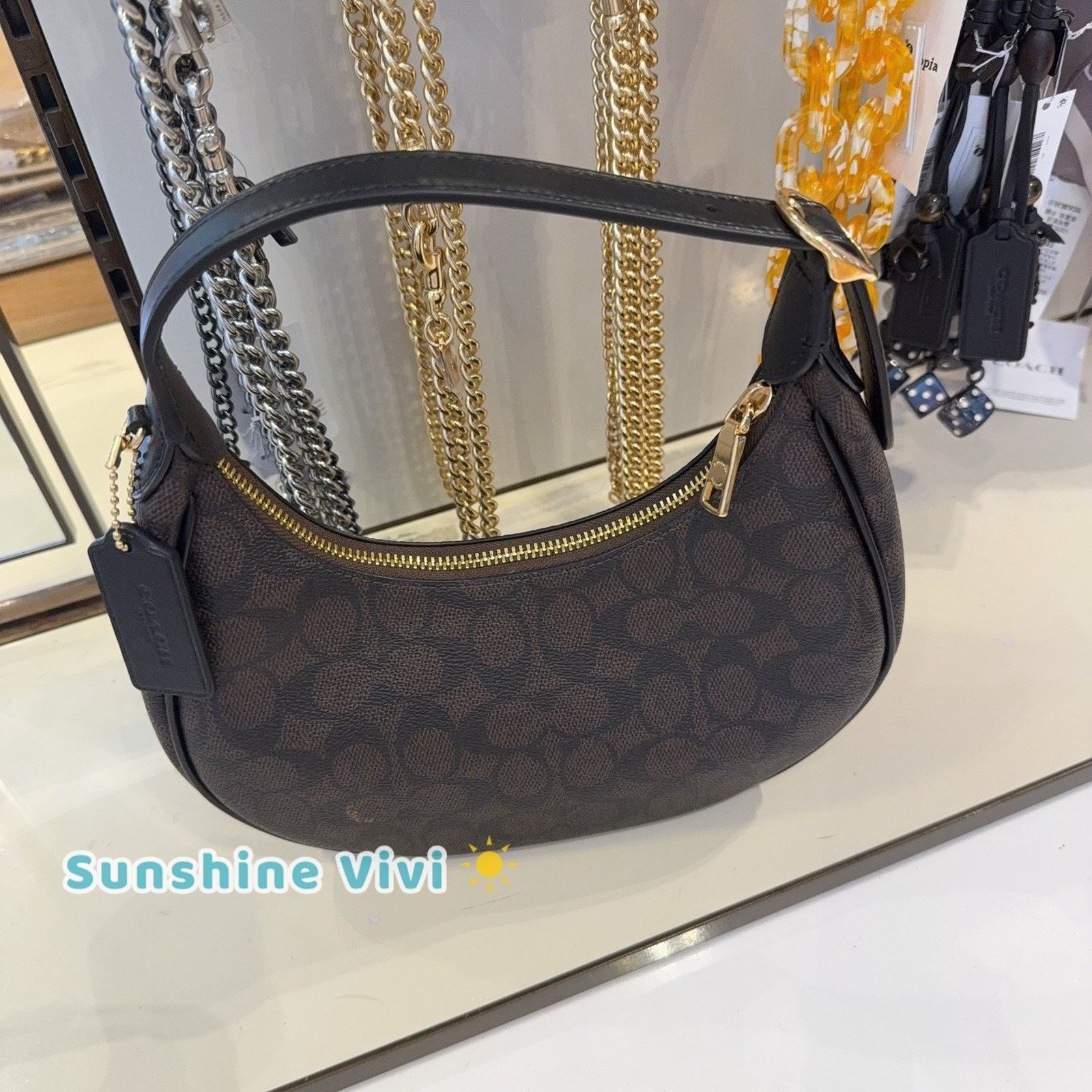 Coach NWT Coach Emily Shoulder Bag CDX17 Gold/Walnut/Black Size ONE SIZE - 6 Thumbnail