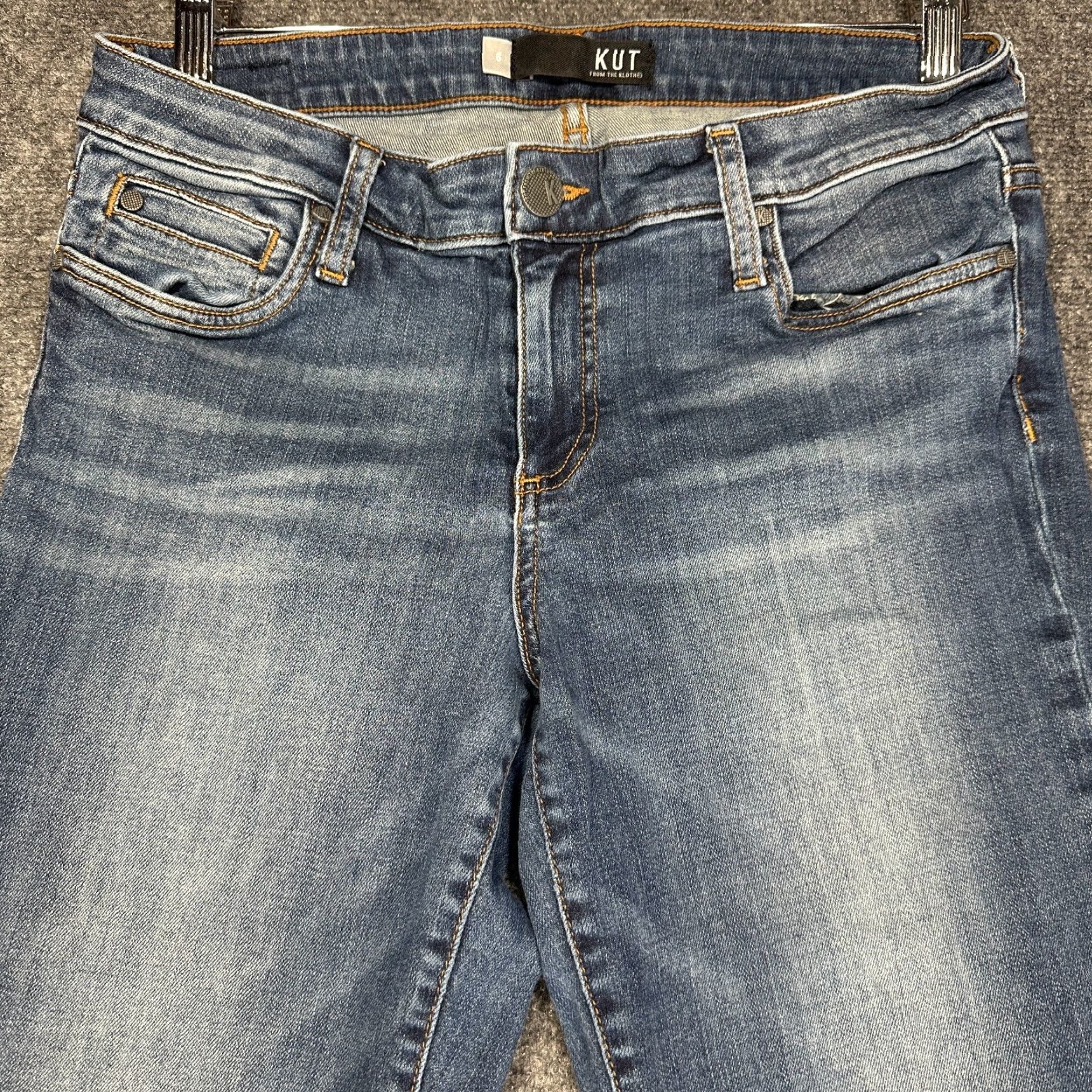 Vintage KUT from the Kloth Catherine Boyfriend Jeans Womens 6 Blue Cotton Blend 5-Pocket Stretch Pocket Zipper Regular Rise Mid Inseam 30" Vintage No Size 28" / US 6 / IT 42 - 3 Thumbnail