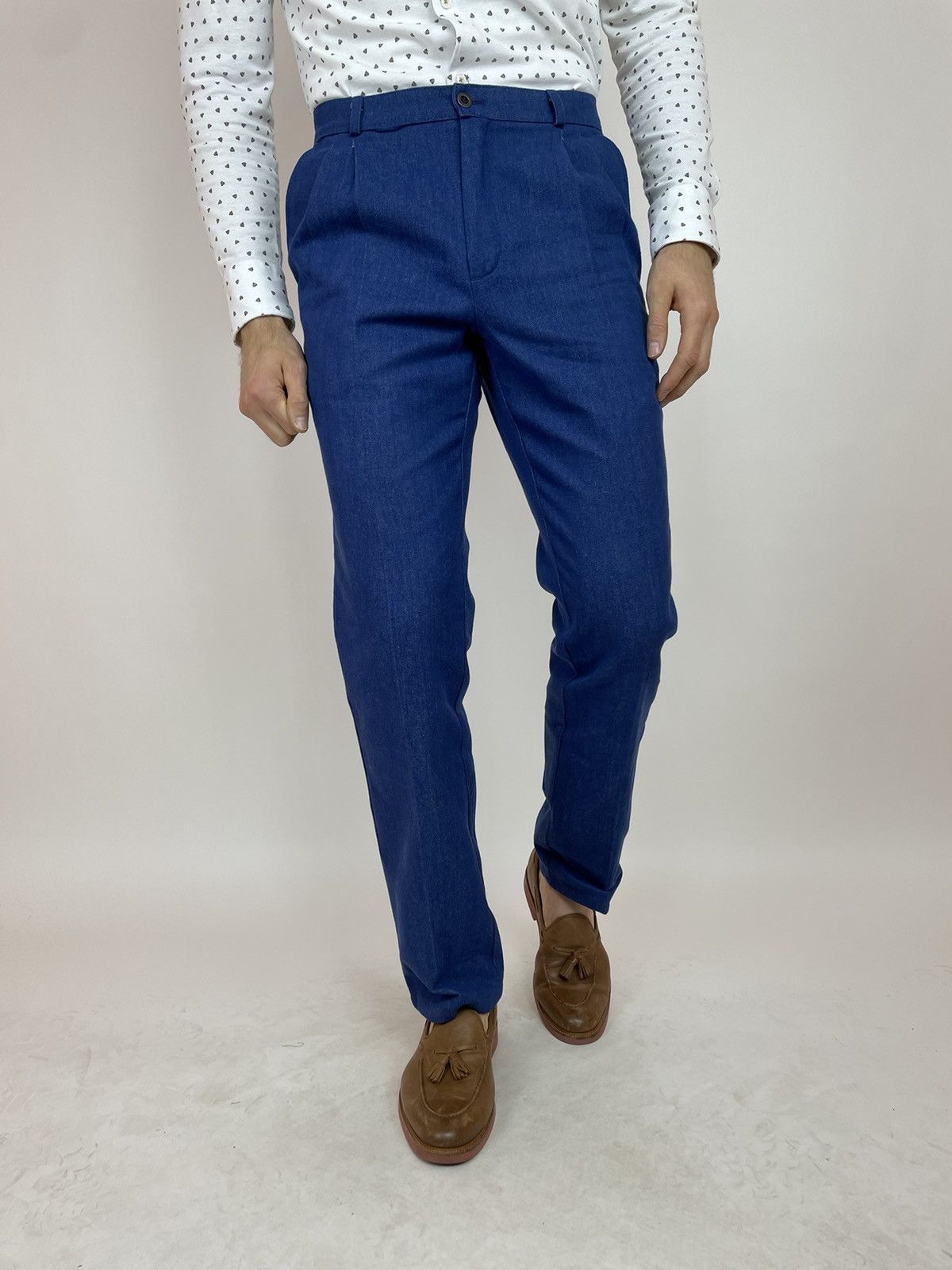 Japanese Brand MONCHAUX vintage Pleated Denim Trousers Slim fit Mens Size US 31 - 3 Thumbnail