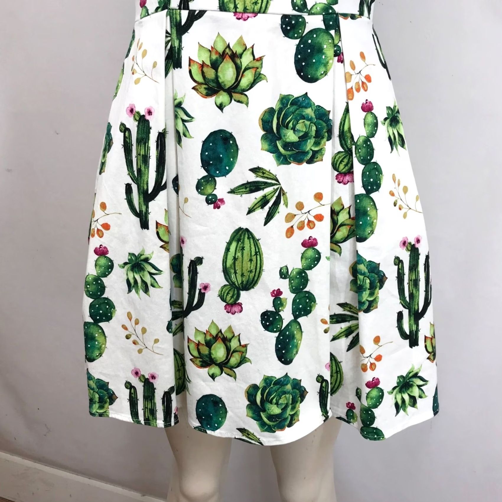Vintage IXIA WOMEN'S S S White Cactus V-Neck Sleeveless Dress Size S / US 4 / IT 40 - 3 Thumbnail