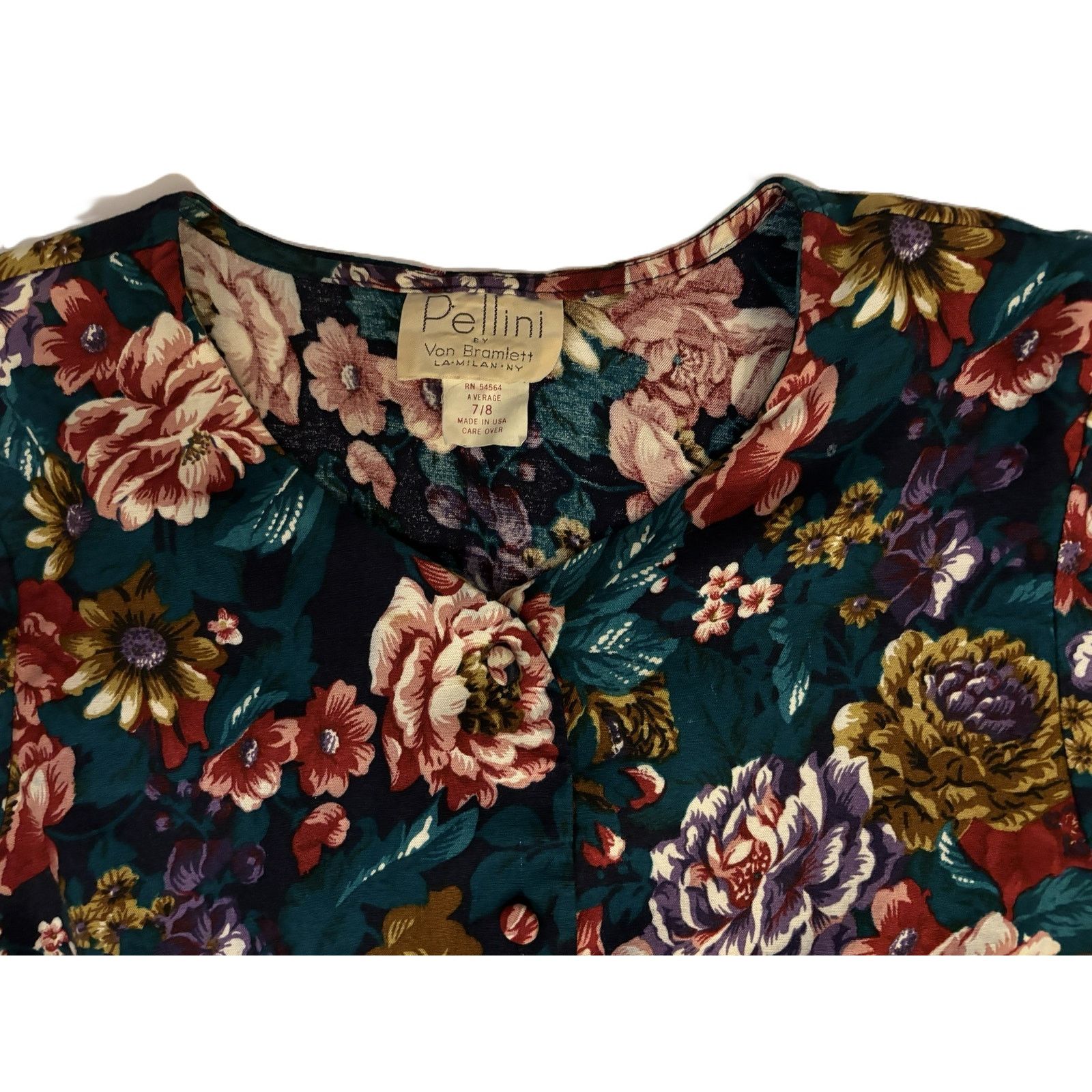 Other Vintage Pellini Floral Midi Dress 7/8 Short Sleeve Size M / US 6-8 / IT 42-44 - 12 Thumbnail