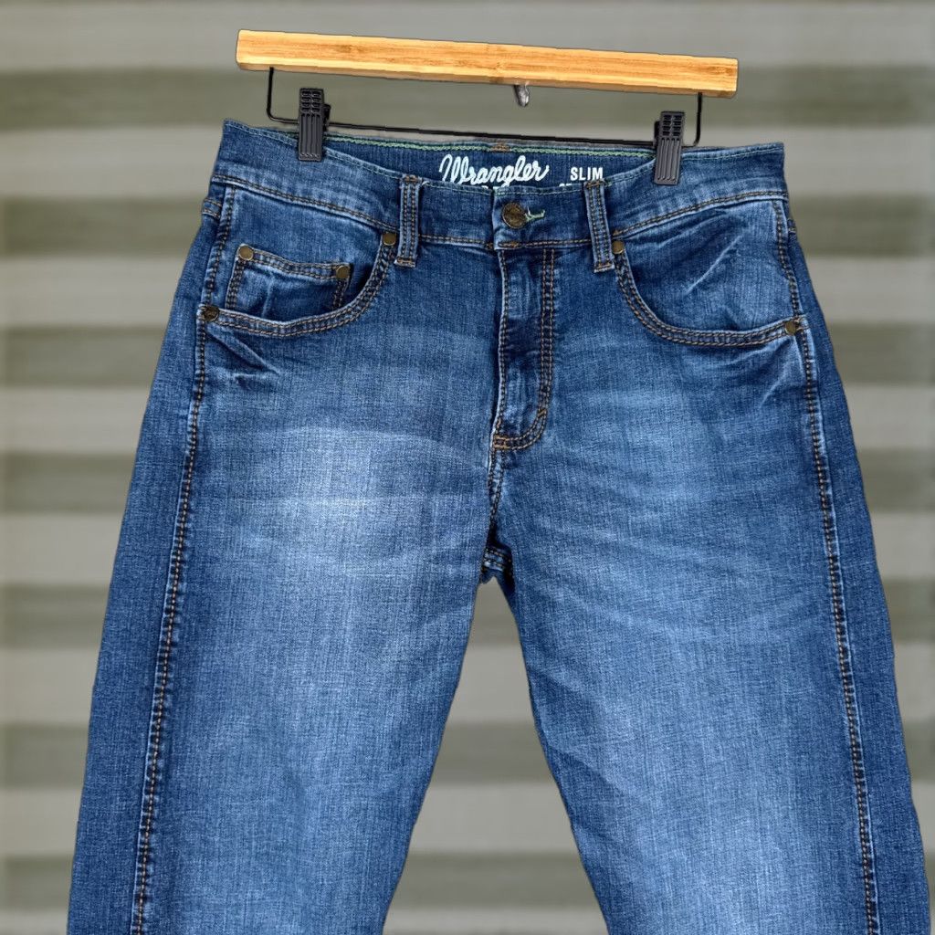 Wrangler Retro Jeans Mens 31x32 Blue Slim Straight Western Cowboy Jeans