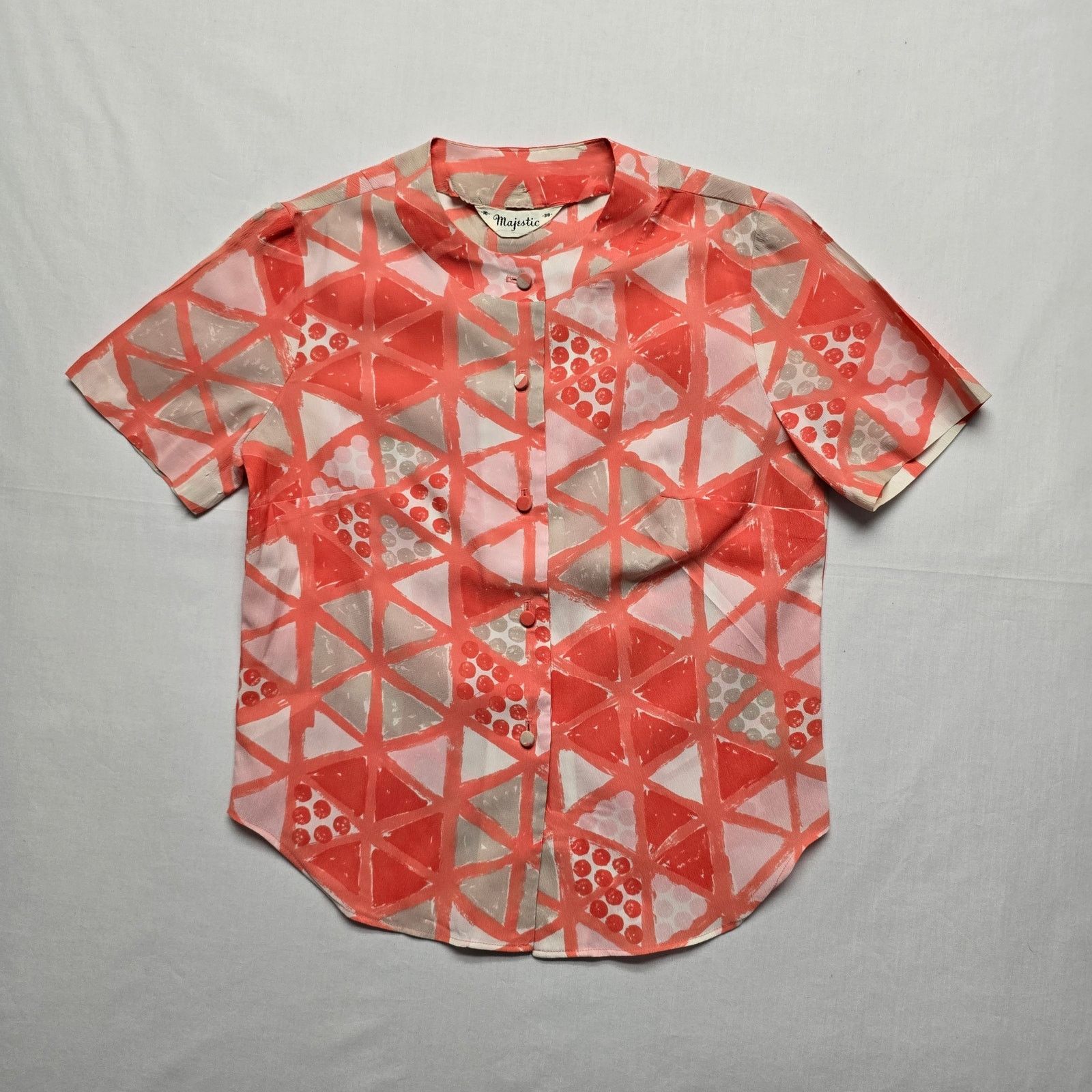 Vintage Vintage Majestic Blouse Coral Geometric Print Button Shirt Size L / US 10 / IT 46 - 1 Thumbnail