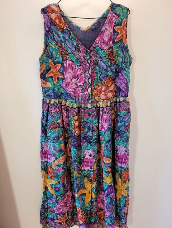 Vintage Vintage Hot Honey Tropical Mermaidcore Maxi Cotton Dress - L Size L / US 10 / IT 46 - 1 Thumbnail