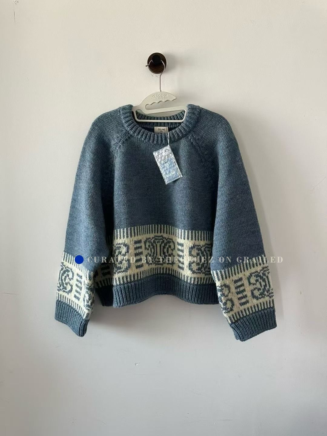 Celine Celine Blue Triomphe Logo Sweater Size L / US 10 / IT 46 - 1 Thumbnail