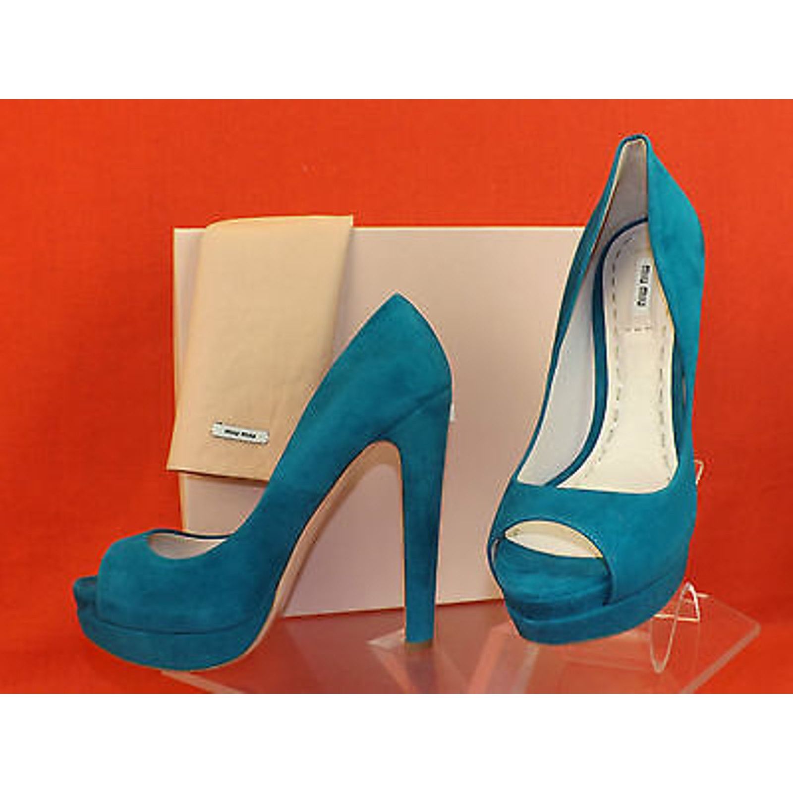 Miu Miu 5KP185 TURQUOISE SUEDE PEEP TOE DOUBLE PLATFORM PUMPS 39.5 9 Size US 9.5 / IT 39.5 - 8 Thumbnail