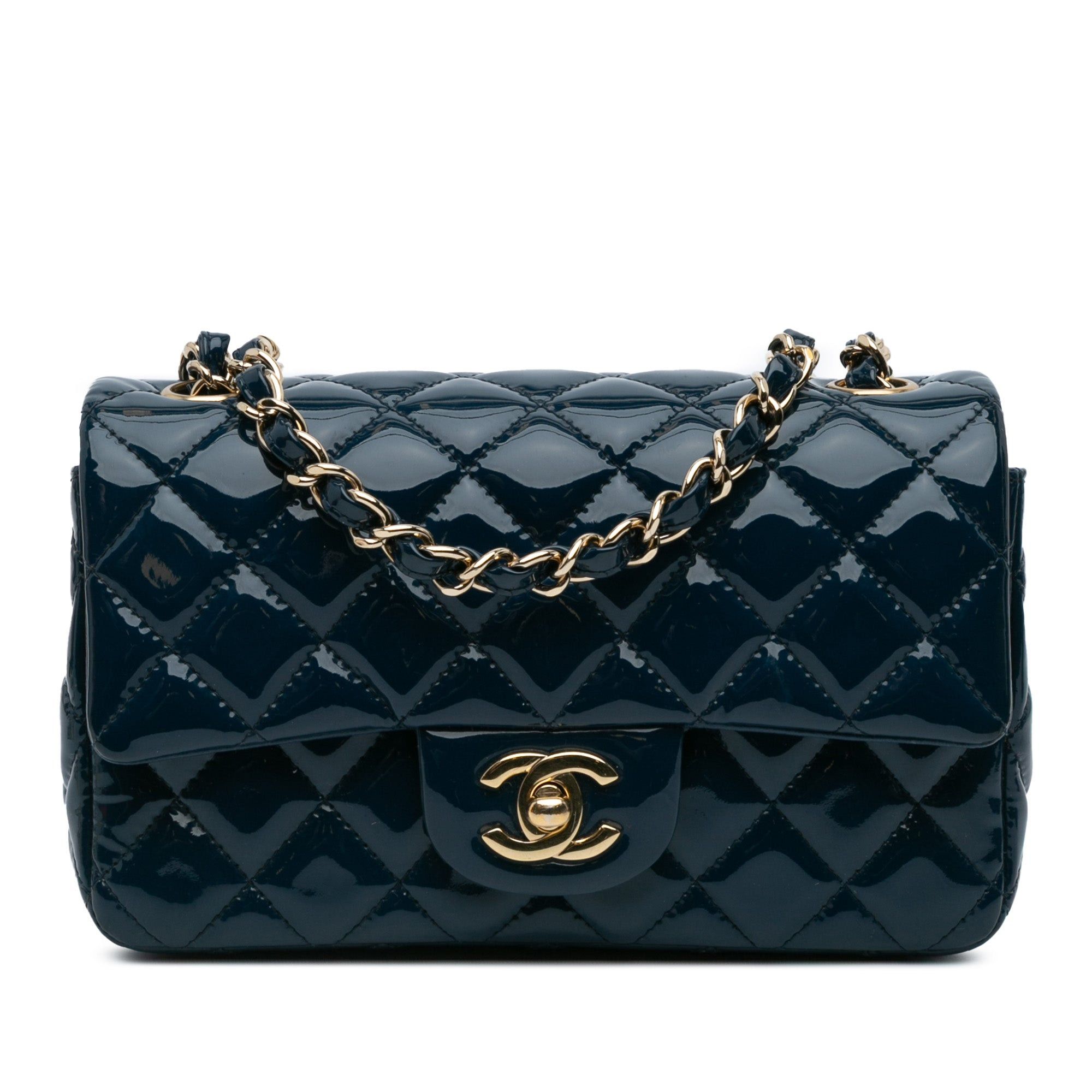 Chanel Chanel Mini Rectangular Classic Patent Single Flap Blue Size ONE SIZE - 1 Thumbnail