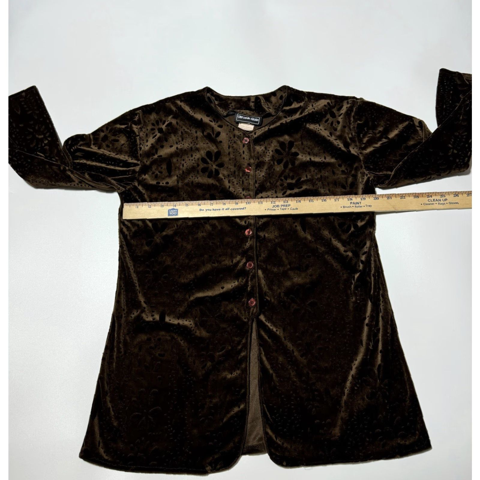 Velour VINTAGE California Krush Tunic Blouse M Velour Brown Floral 70s 90s Bohemian Hippie Retro Womens Mens? Size M / US 6-8 / IT 42-44 - 3 Thumbnail