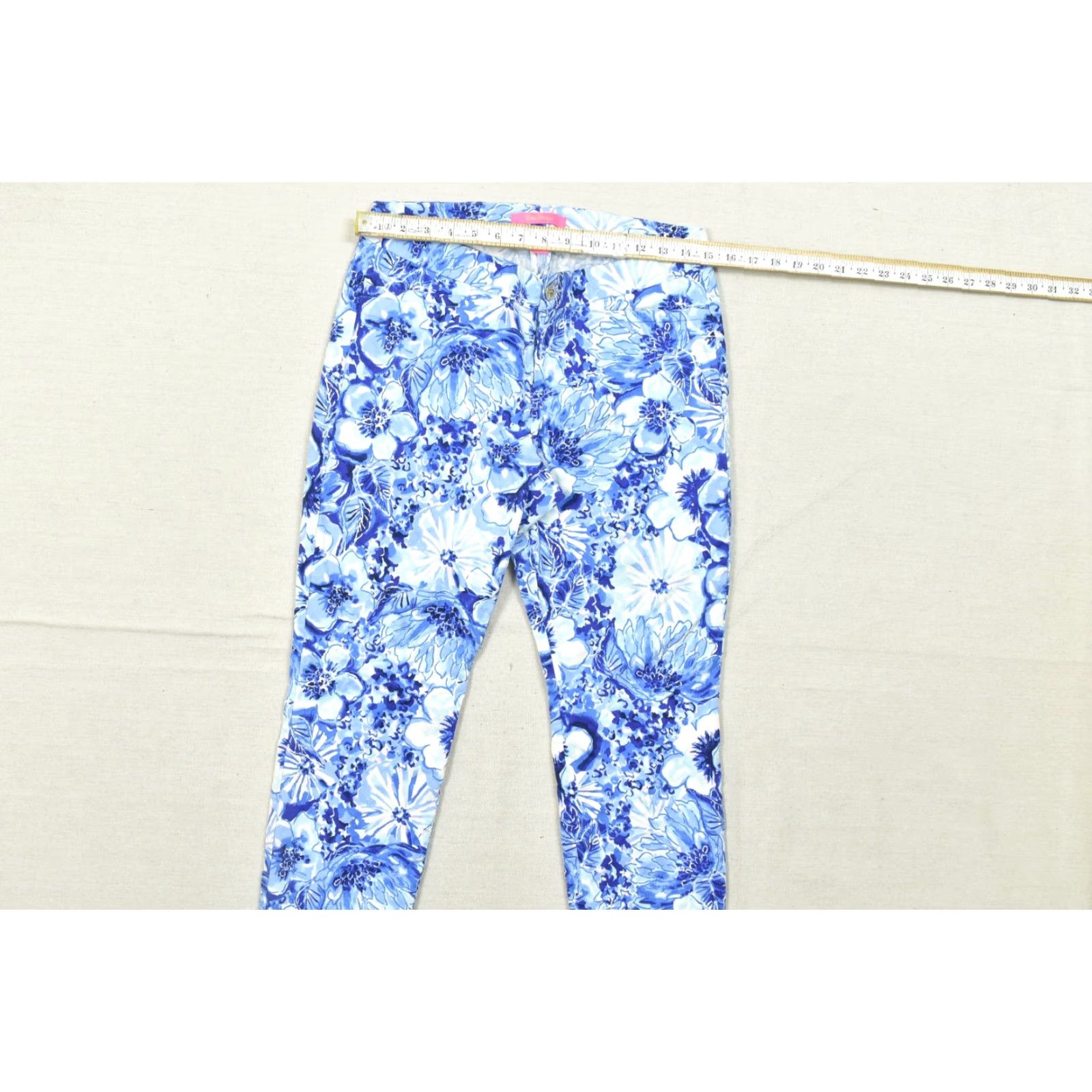 Lilly Pulitzer Lilly Pulitzer Women's Pants Ankle Blue Floral Print Stretch Cotton Skinny Zip 10 Regular Adult Womens Size 32" / US 10 / IT 46 - 4 Thumbnail