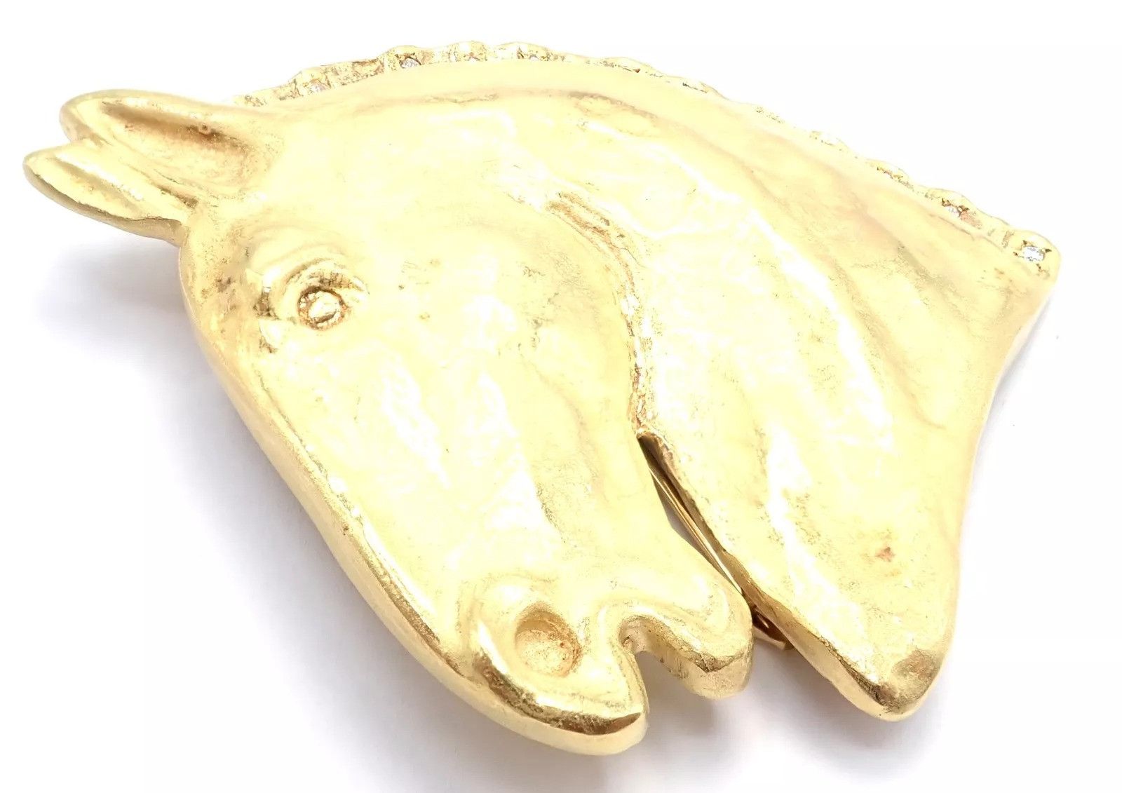 Hermes Paris 18k Solid Yellow Gold Diamond Horse Extra Large Brooch Size ONE SIZE - 9 Thumbnail