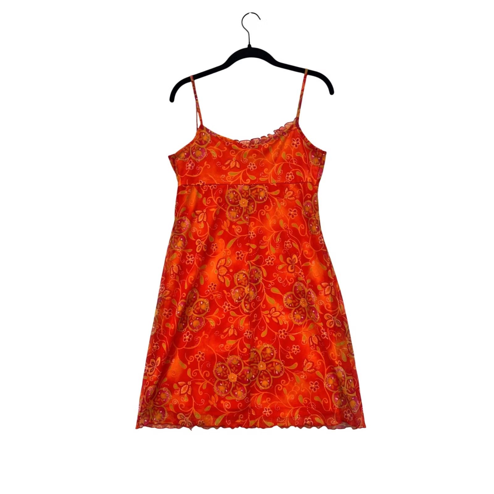Vintage A Fortiori Womens L Red Floral Chiffon Sundress Size L / US 10 / IT 46 - 2 Thumbnail
