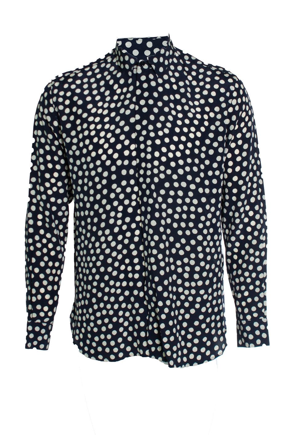 Saint Laurent Paris Saint Laurent, Blue and white polkadot shirt Size US S / EU 44-46 / 1 - 1 Thumbnail