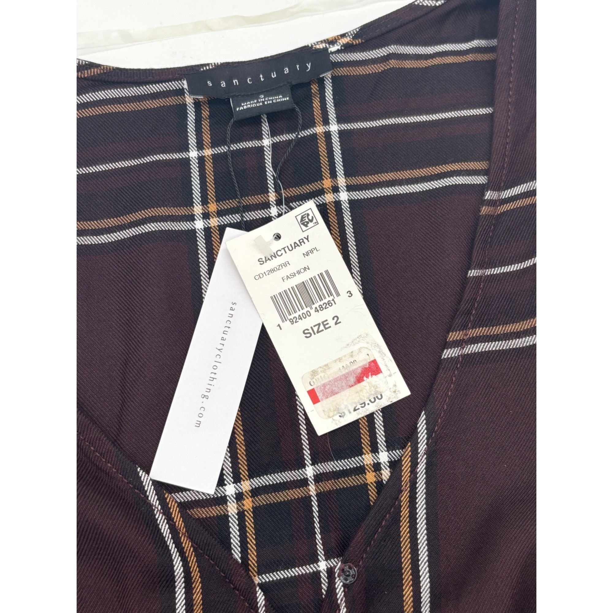 Sanctuary SANCTUARY Upbeat Faux-Wrap Long Sleeved Plaid Dress, Brown, Size XS / US 0-2 / IT 36-38 - 8 Thumbnail
