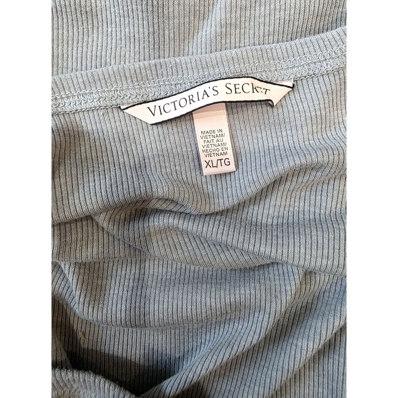 Victoria's Secret Victoria’s Secret Sleepwear Ribbed Tank Top XL Spaghetti Strap Camisole Crew Neck Sleeveless Tie Breathable Stretch Gray Women Regular Shirt Size XL / US 12-14 / IT 48-50 - 2 Thumbnail