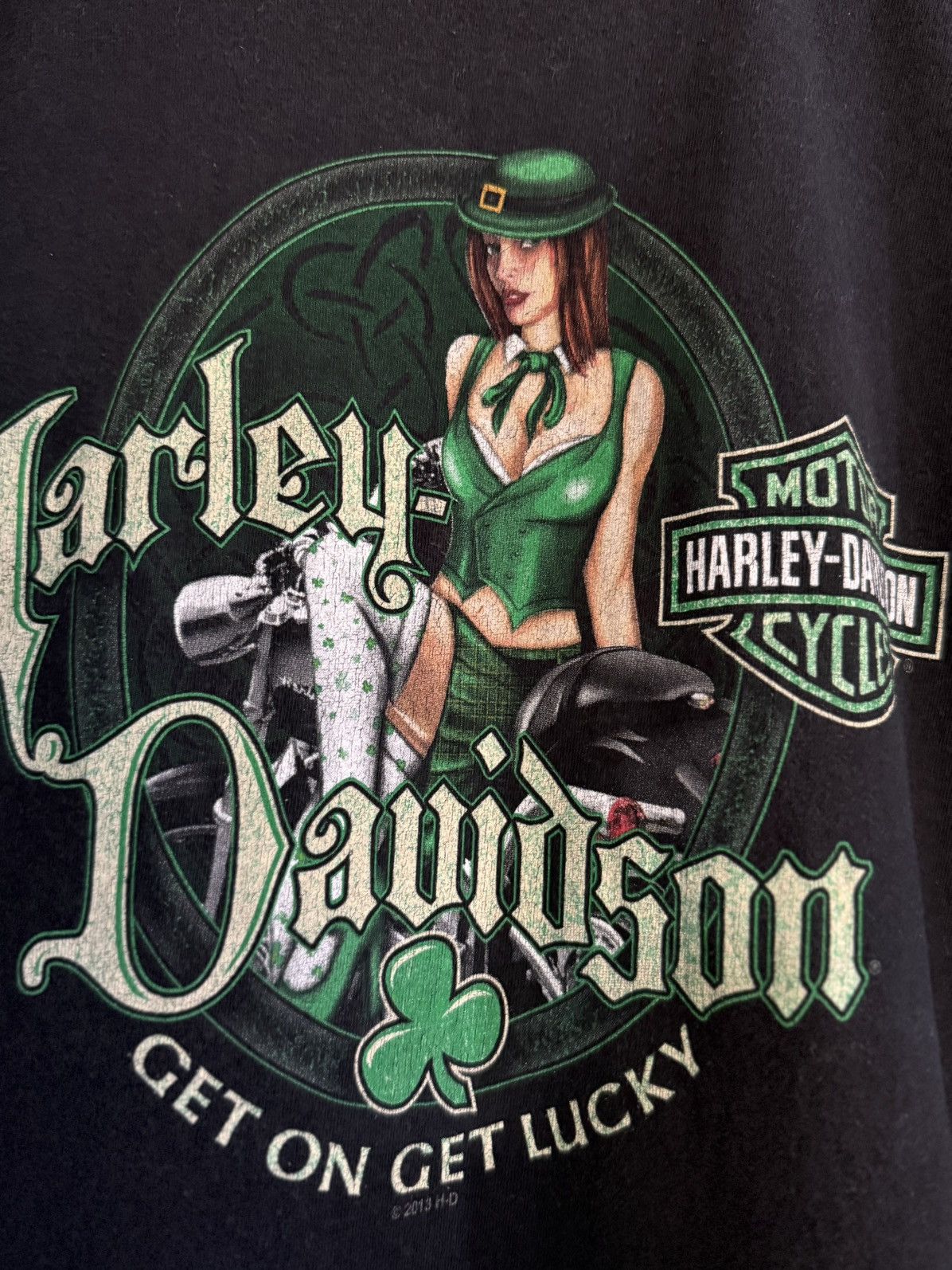 Harley Davidson Vintage Harley Davidson Get On Get Lucky Nekad Girl Faded T Size US L / EU 52-54 / 3 - 3 Thumbnail
