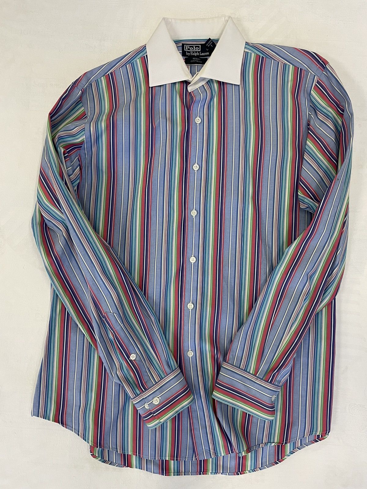 Polo Ralph Lauren × Vintage Bold Rainbow Stripe Contrast Collar Shirt Size US L / EU 52-54 / 3 - 2 Thumbnail