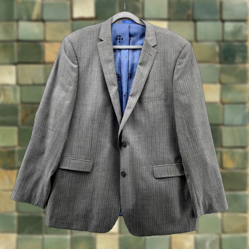 Vince Camuto Vince Camuto Blazer Jacket Adult 48L Gray Striped Wool Slim Fit Formal Mens Size 48R - 1 Thumbnail